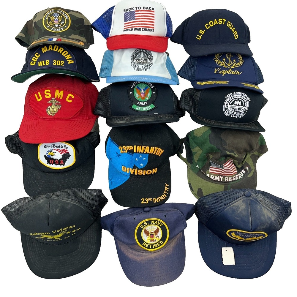 Vintage Trucker Hat Lot Snapback Cap 80s 90s USA Navy Ship Military NRA‎ Army